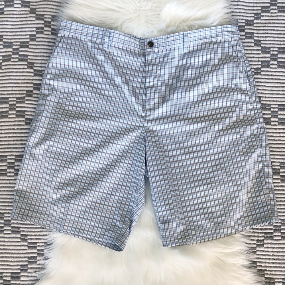 Adidas White and Blue Flat Front Shorts for Summer